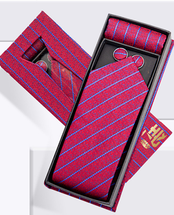 南韩丝花色领带+口袋巾组合